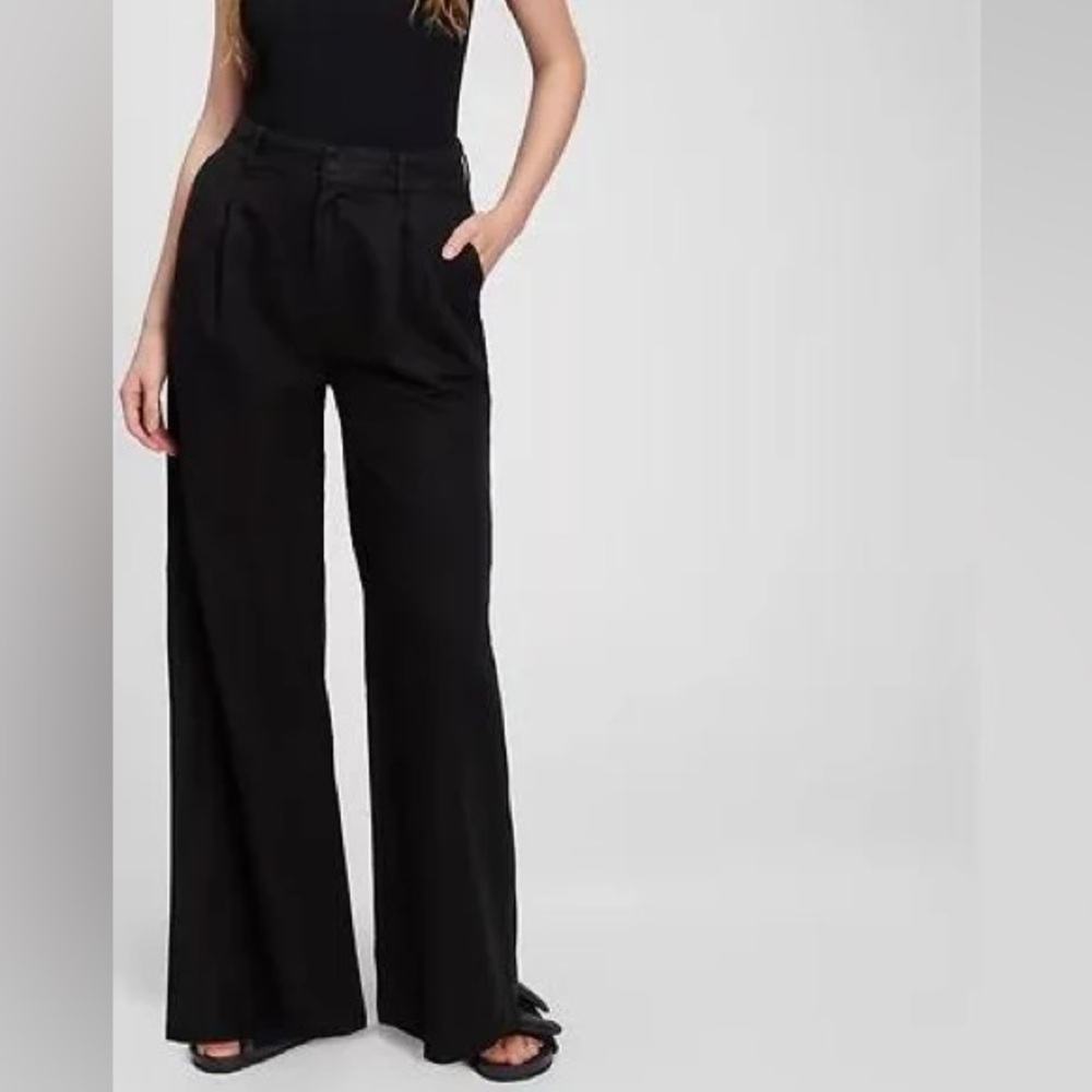 High Rise Linen Pleated Wide Leg Pant